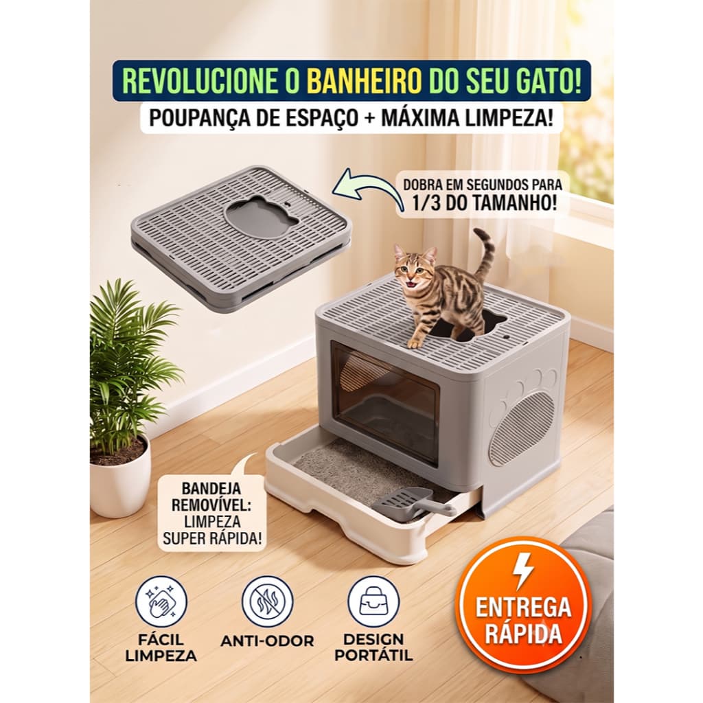 Banheiro Fechado e Desmontável para Gatos (Grande) com Pá Coletora e Bandeja Tipo Gaveta