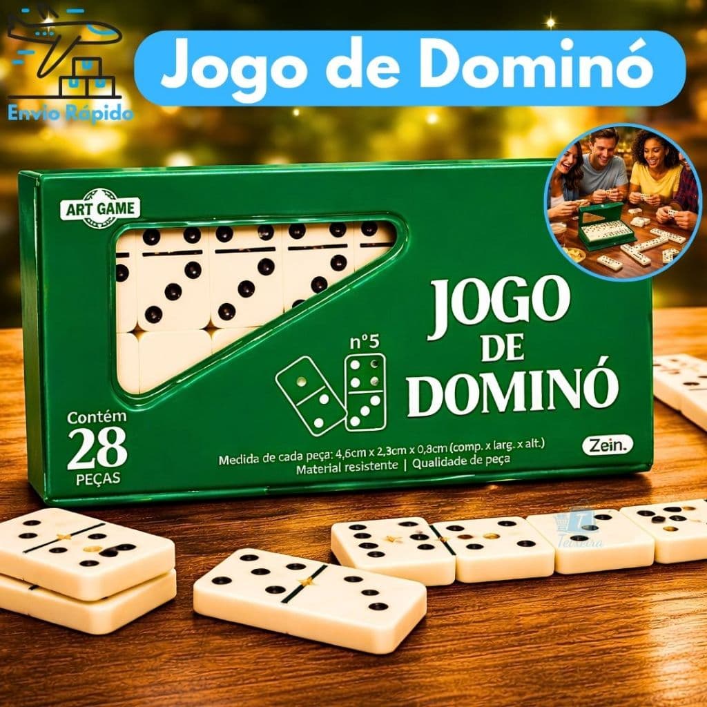 Dominó Profissional Grande 28 Peças Tipo Osso com Estojo Maleta Jogo Clássico Resistente Alta Qualidade para Família