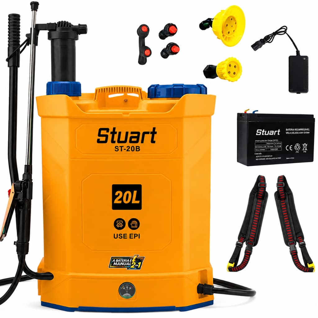 Pulverizador Elétrico Costal Agrícola 20 Litros Bateria E Manual Bomba De Veneno 2 Em 1 + Kit Bicos