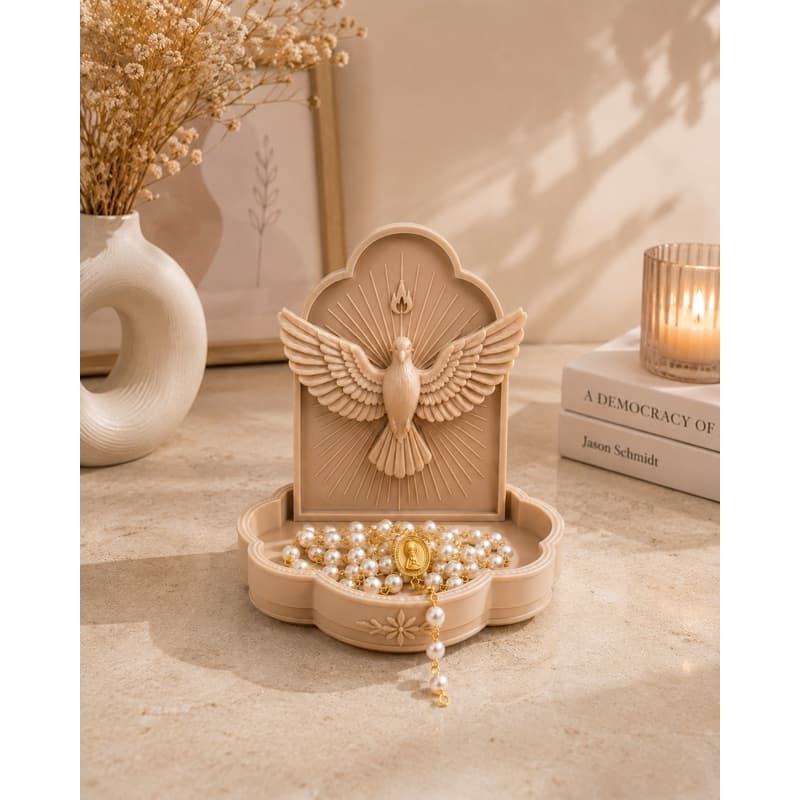 Porta Terço Religioso Decorativo Católico Espírito Santo Lembrança Religiosa Presente