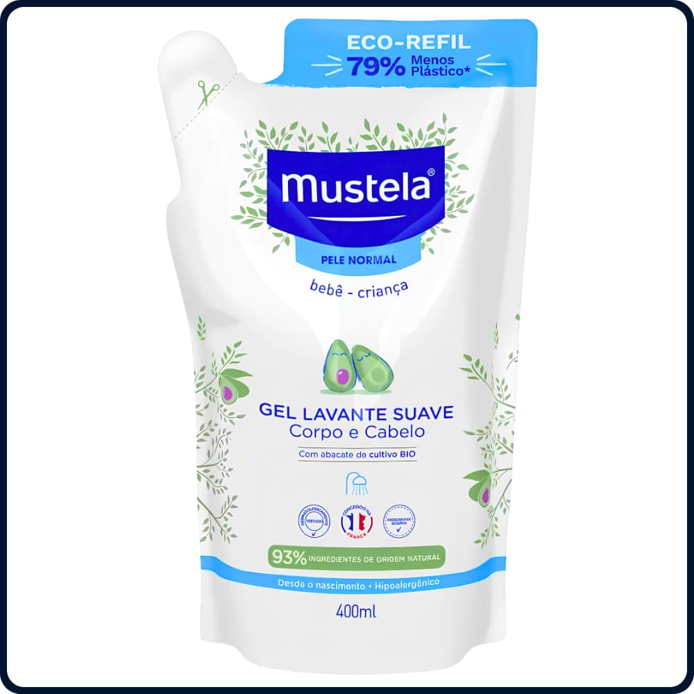 Refil Gel Lavante Mustela Suave Corpo e Cabelo 400ml