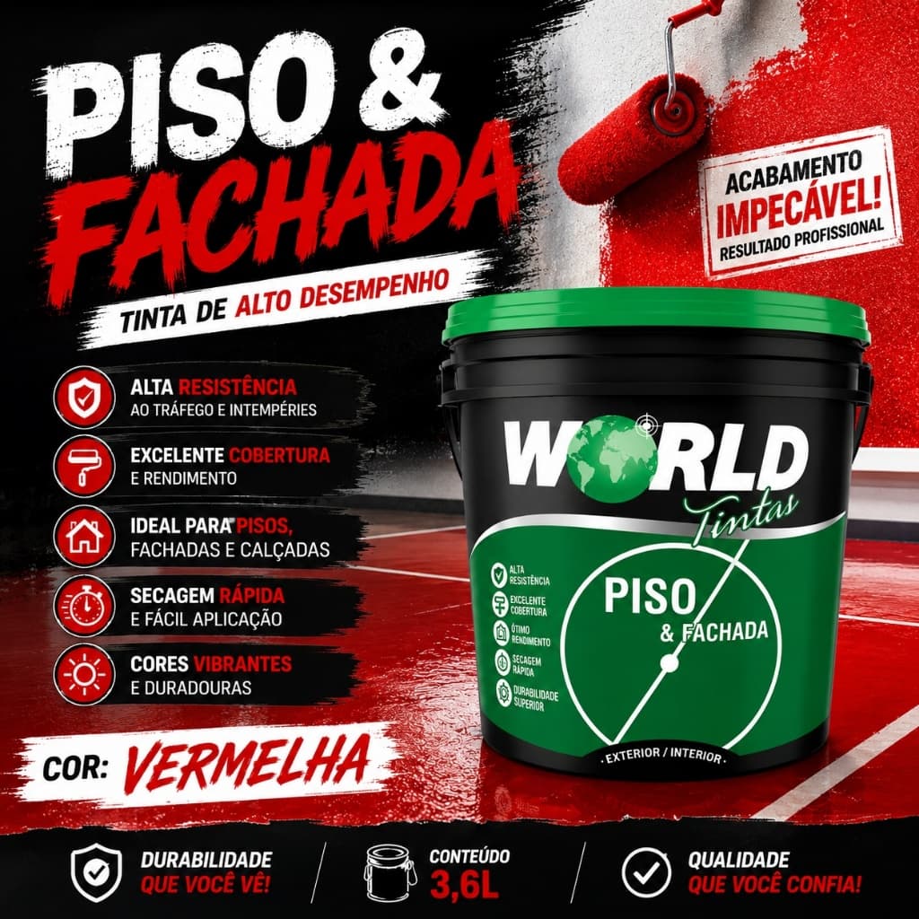 Tinta Piso Vermelha 3,6L Piso e Fachada Alta Resistência Secagem Rápida Interna Externa