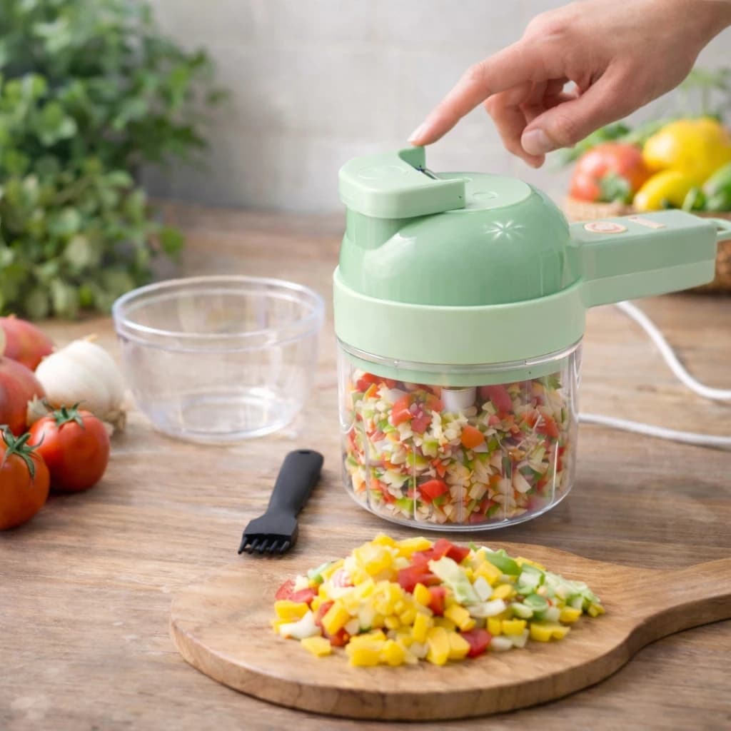 Triturador Cortador Elétrico Multifuncional Alta Eficiência Compacto Design Verde Prático Cozinha