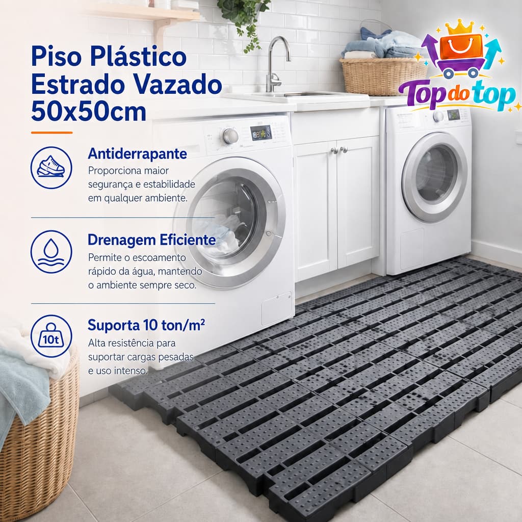 Piso Plástico Estrado Vazado 50X50cm Preto Modular Antiderrapante Drenante Áreas Úmidas