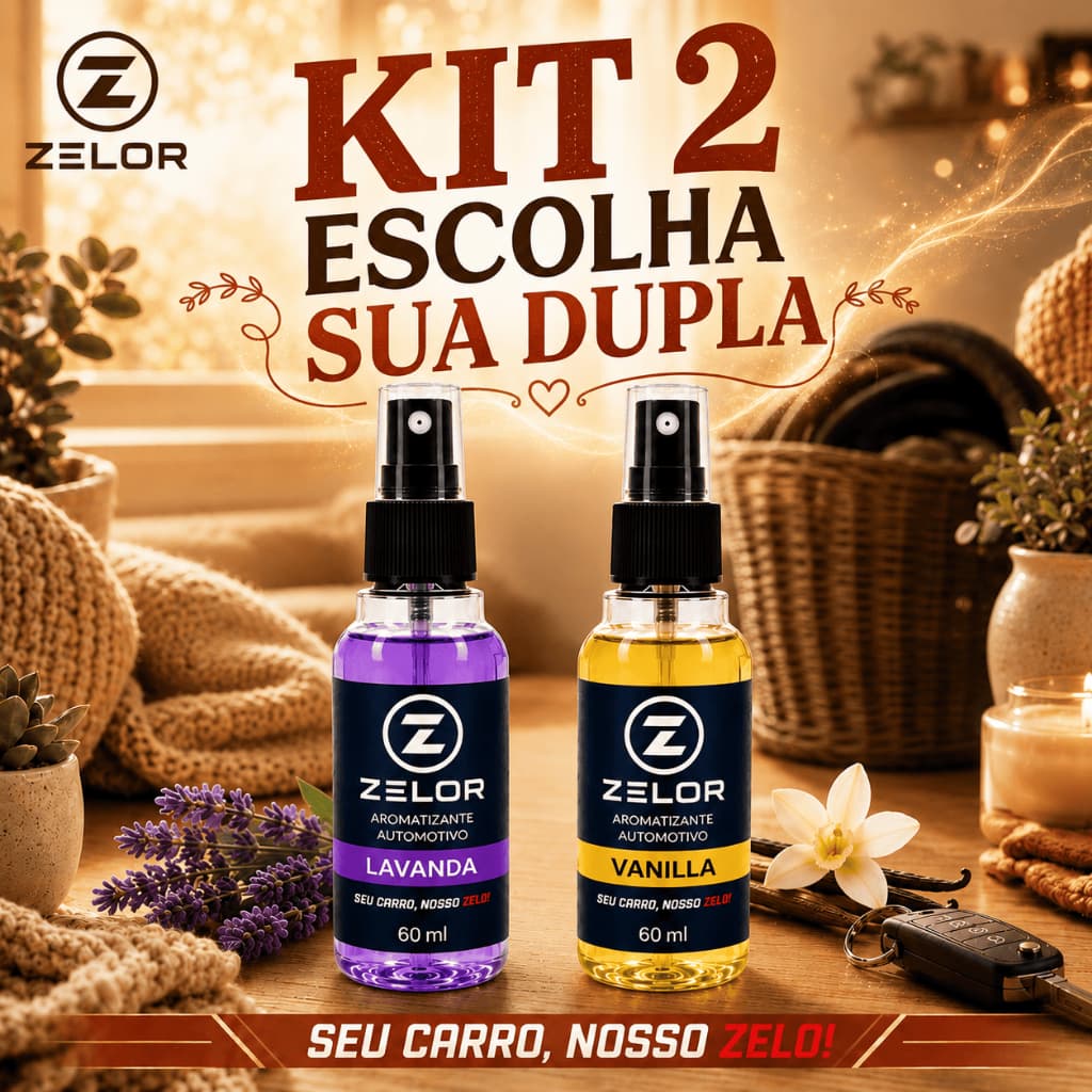 Kit 2 Spray Aromatizante Spray 60ml Zelor Cheirinho Carro e Ambiente Perfume Casa Presente Aroma Duradouro