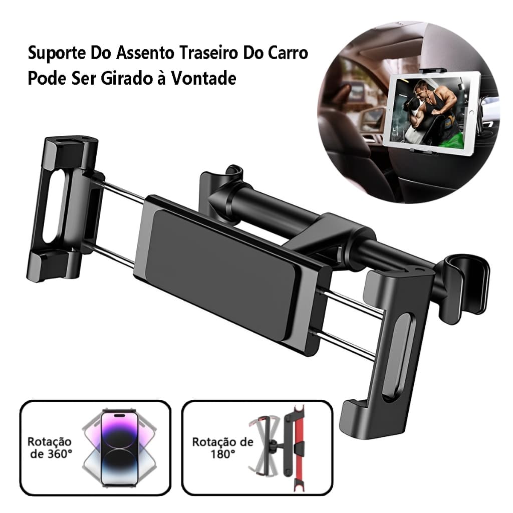 Suporte Veicular Para Celular Banco Traseiro 360 Graus Giratória Suporte De Tablet Dobrável E Extensível