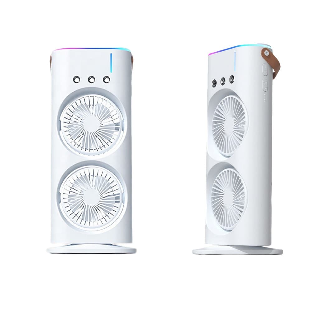 Ventilador de mesa Dupla Cabeça Multifuncional de Mesa, 3 Velocidades com Luz Noturna Colorida Ajustável
