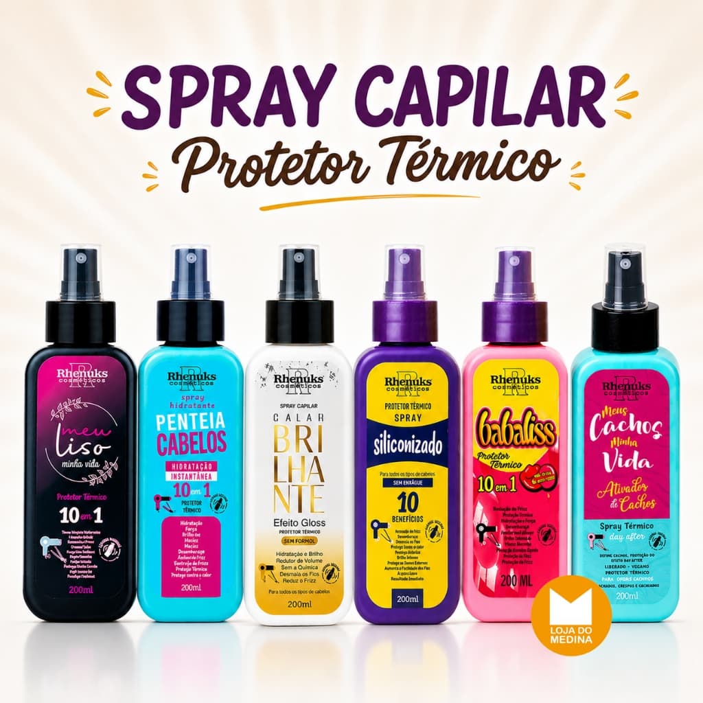 SPRAY CAPILAR RHENUKS | Babaliss, Brilhante, Cachos, Liso, Penteia, Siliconado - 200ml >>