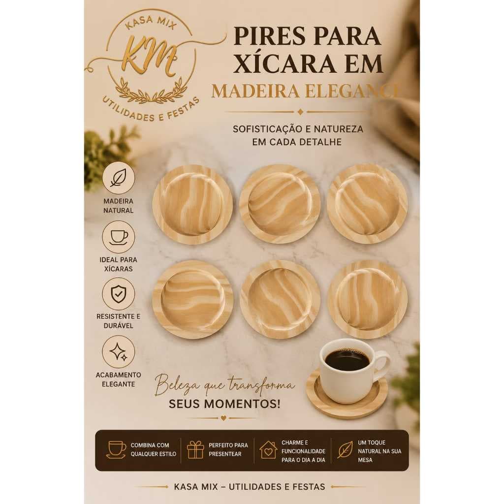 Kit 2 Porta copos / Pires xicara madeira pinus mesa posta