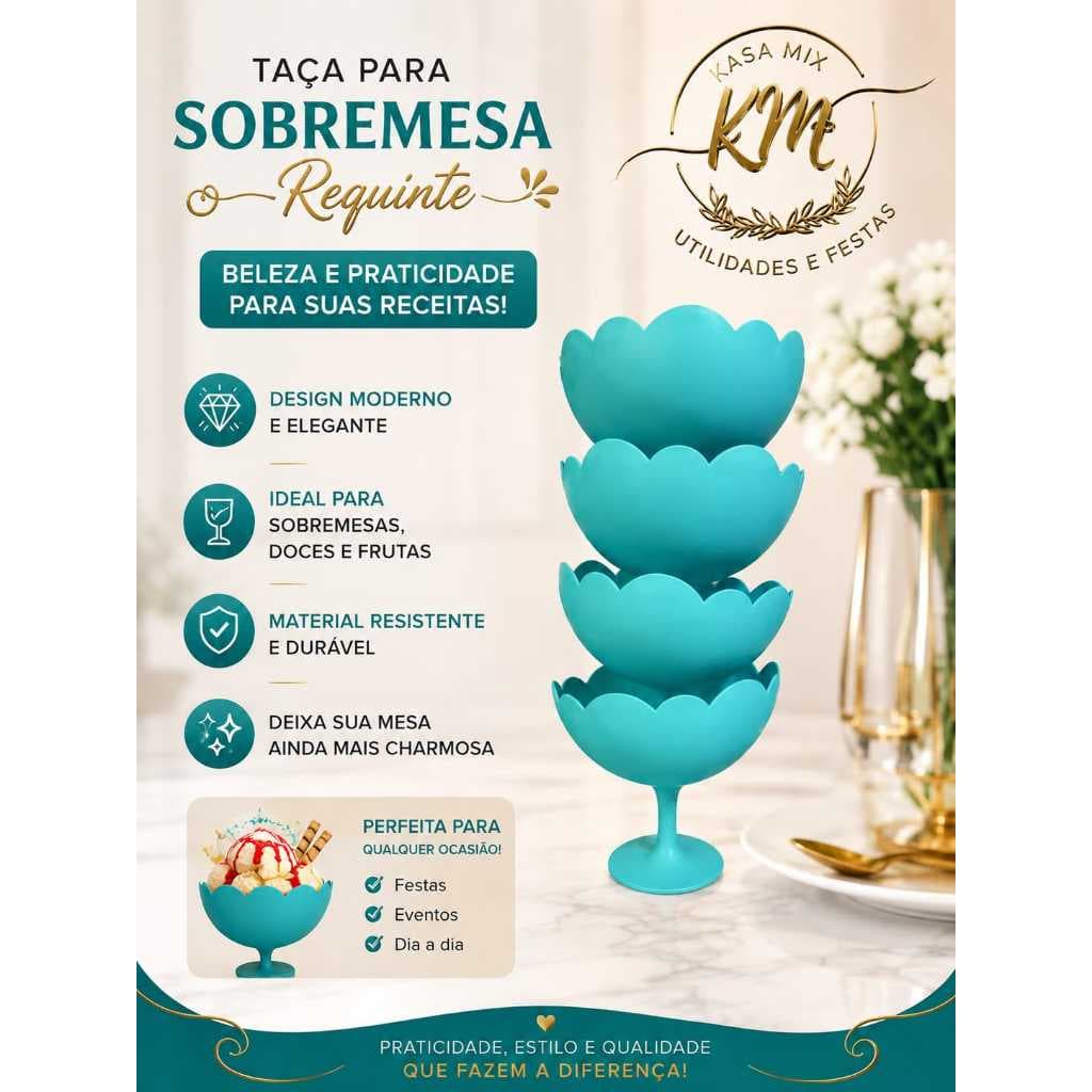 Taças para Sobremesa de Plástico kit com 10  unidades - Sorvete Pudim Doces Torta CORES