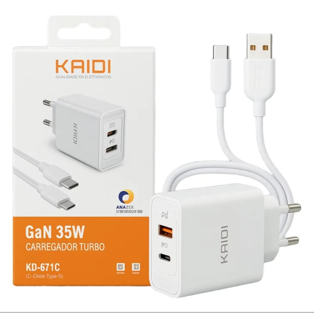 Carregador Turbo 35W KD 671C com Cabo Tipo C