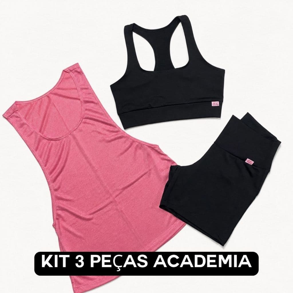 Conjunto Fitness 3 Peças Feminino Top Nadador Shorts Meia Coxa Suplex Regata Cavada Academia Kit Esportivo