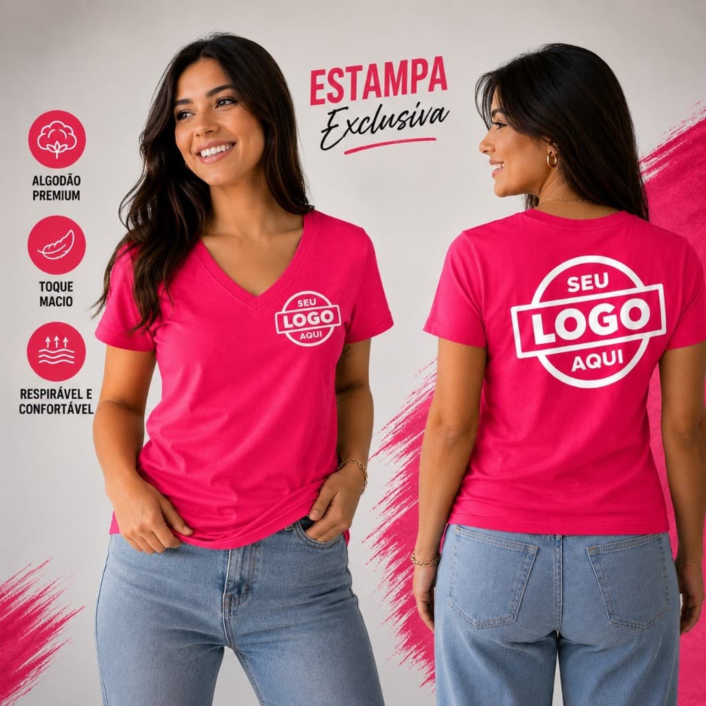 Camiseta Personalizada Feminina Sua Logo 100% Algodão Reforço Ombro a Ombro camisa baby look