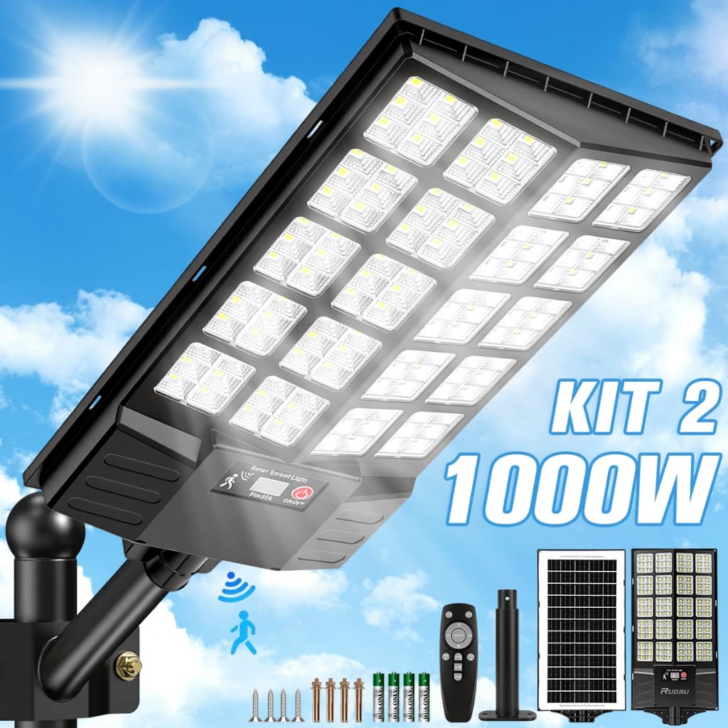 Kit 2 Luminária Solar Luz LED Com Sensor 900W/1000W/800W Iluminação Externa IP67