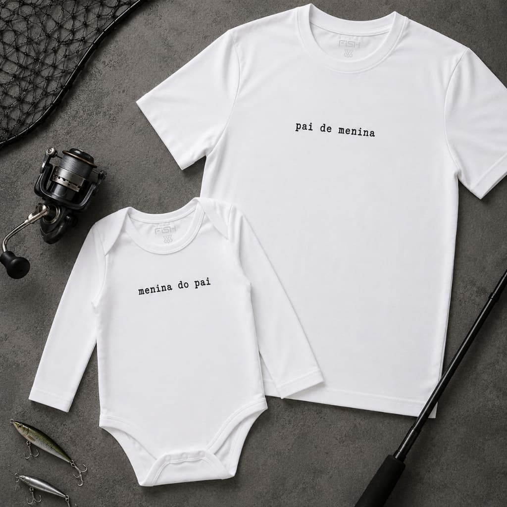 Kit Camiseta Dia dos Pais Pai de Menina Body Bebê Cotton Premium Branco