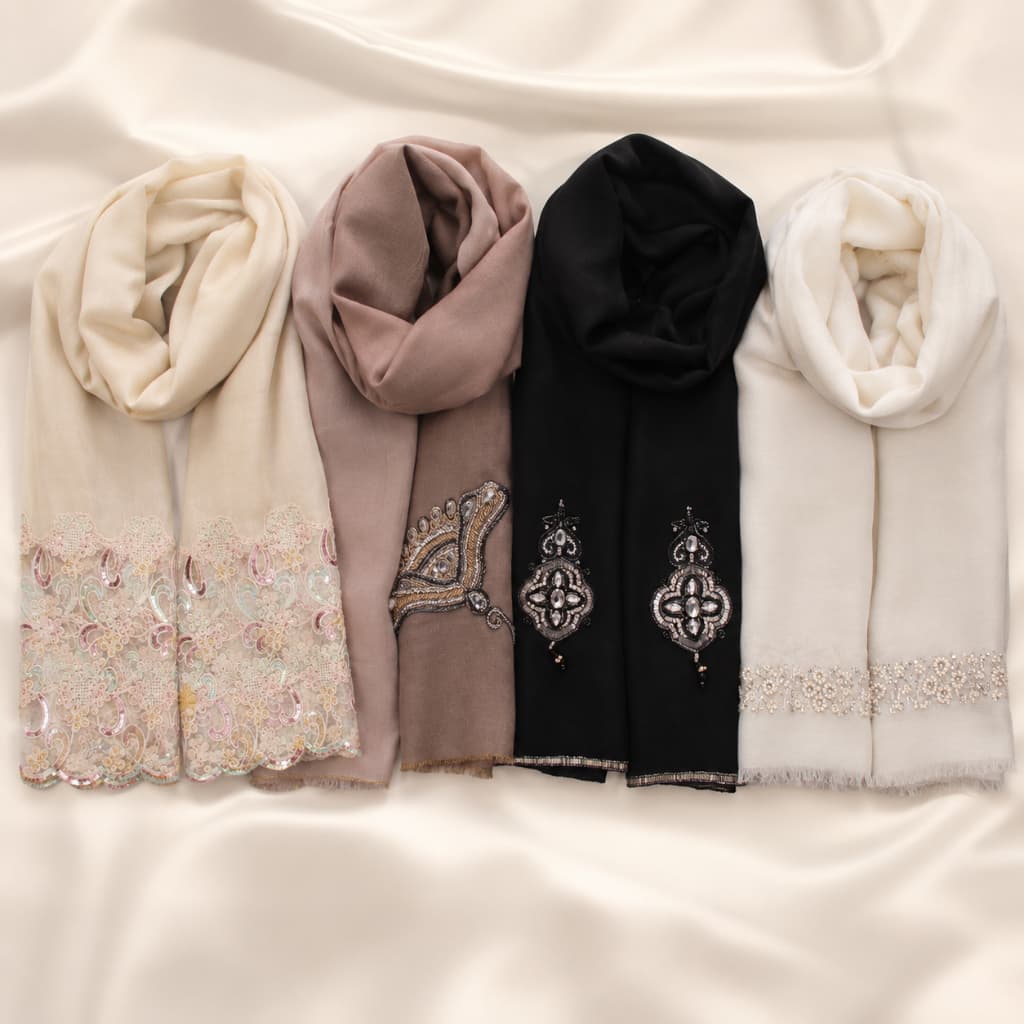 Cachecol em Cashmere Original de Luxo Bordado a Mão Fibra Nobre Extraída da Hircus Himalaia Executivo Pashmina