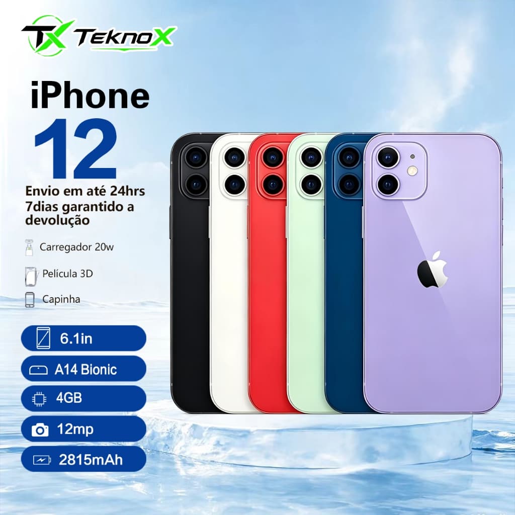 iPhone 12 64GB ou 128GB Vitrine Carregador