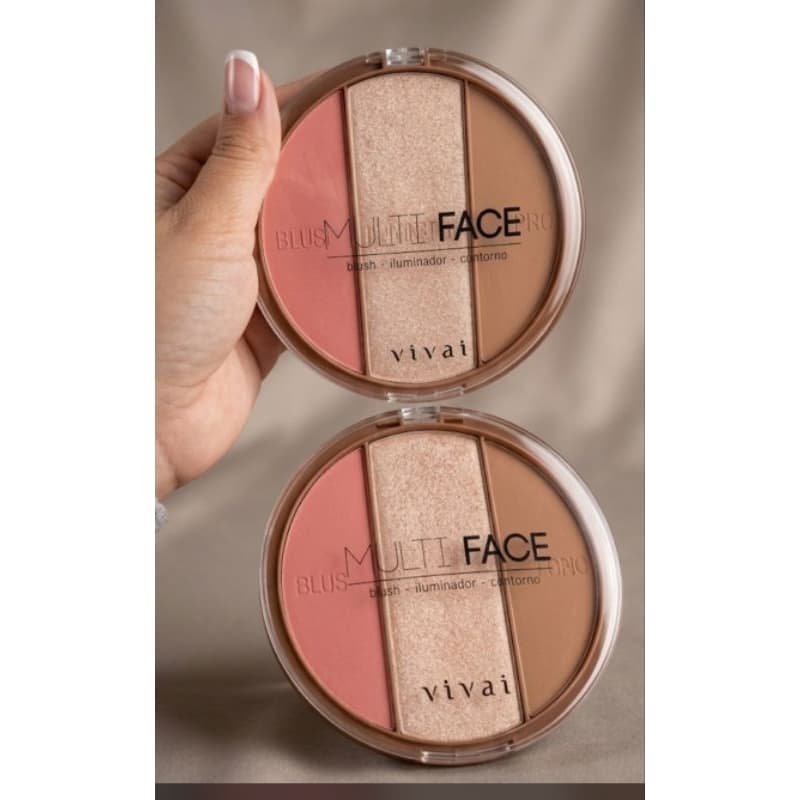 Paleta Multi Face 3 em 1 Vivai  iluminado, blush e contorno