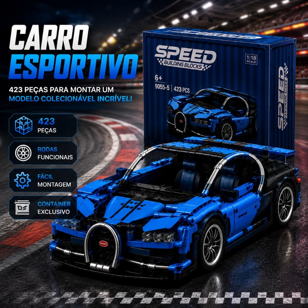 Blocos de Montar Carro Esportivo Azul 423 Peças Kit Construção Criativa  Lego Colecionável