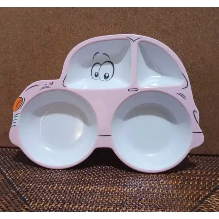 Prato de Refeiçao Infantil 3D Rosa melamina 4 divisoria.