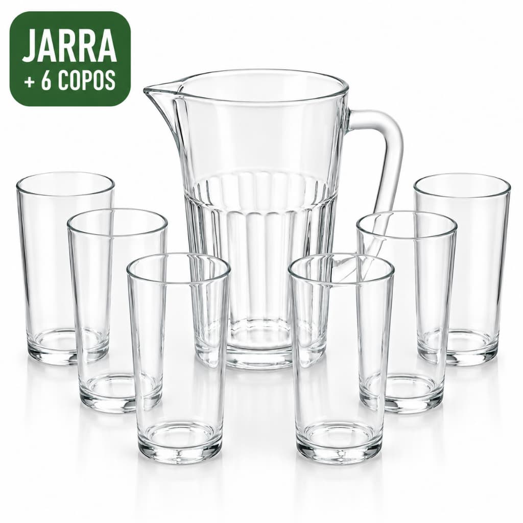 Conjunto Jarra de Vidro com 6 Copos 7 Peças para Suco Água