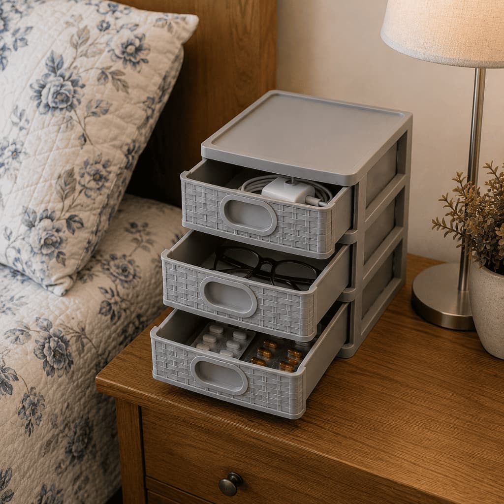 Gaveteiro Organizador De Mesa Micro Porta Tudo 3 Gavetas Cor Cinza