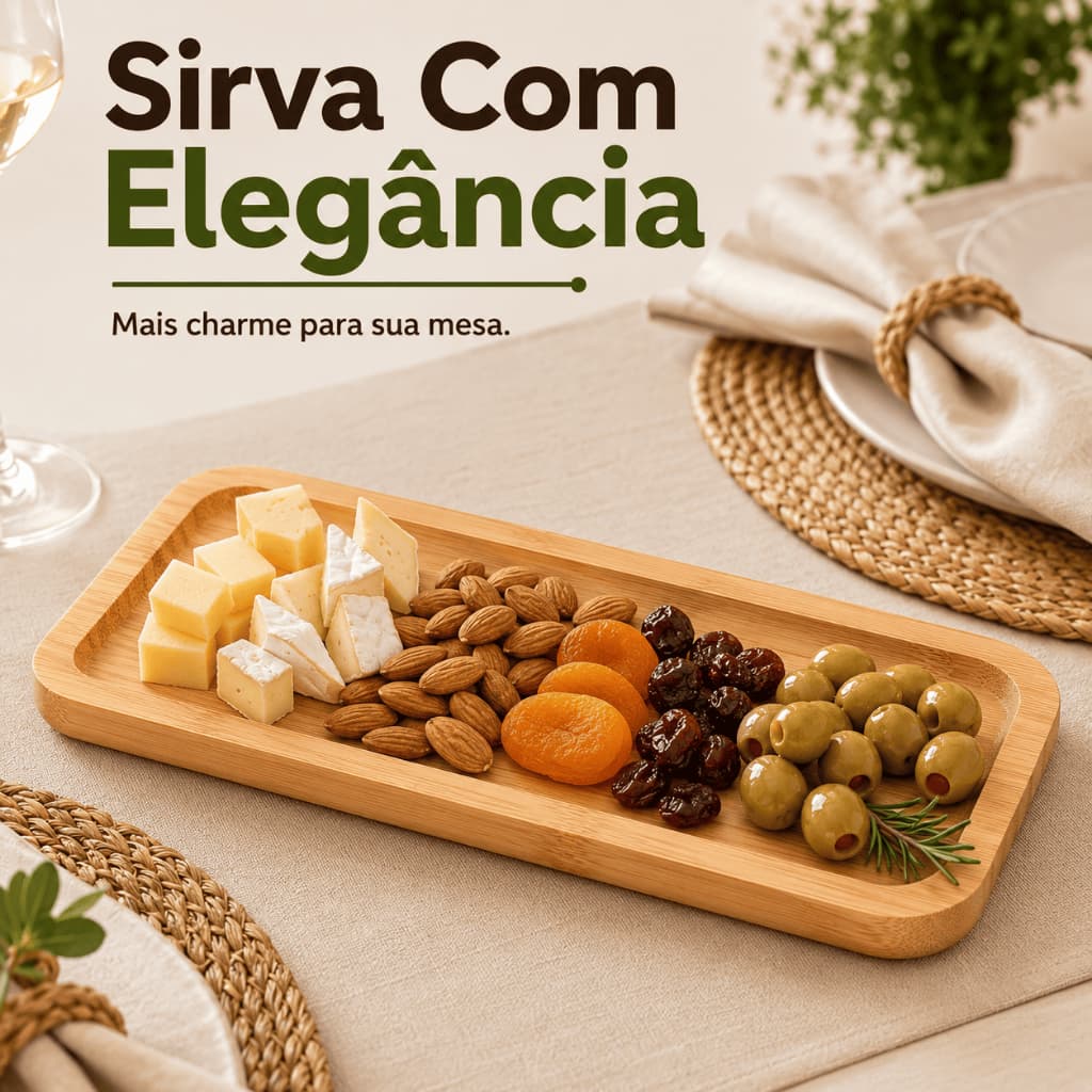 Petisqueira Bambu Retangular 26cm Bandeja para Petiscos Queijos Mesa Posta