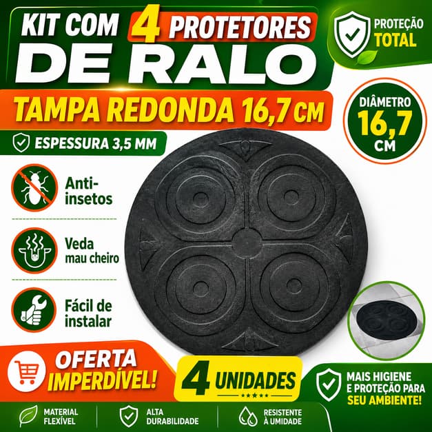 Protetor Tampa Grelha Para Ralo Mau Cheiro Banheiro Elimina Barata Inseto Redondo Pvc Preto