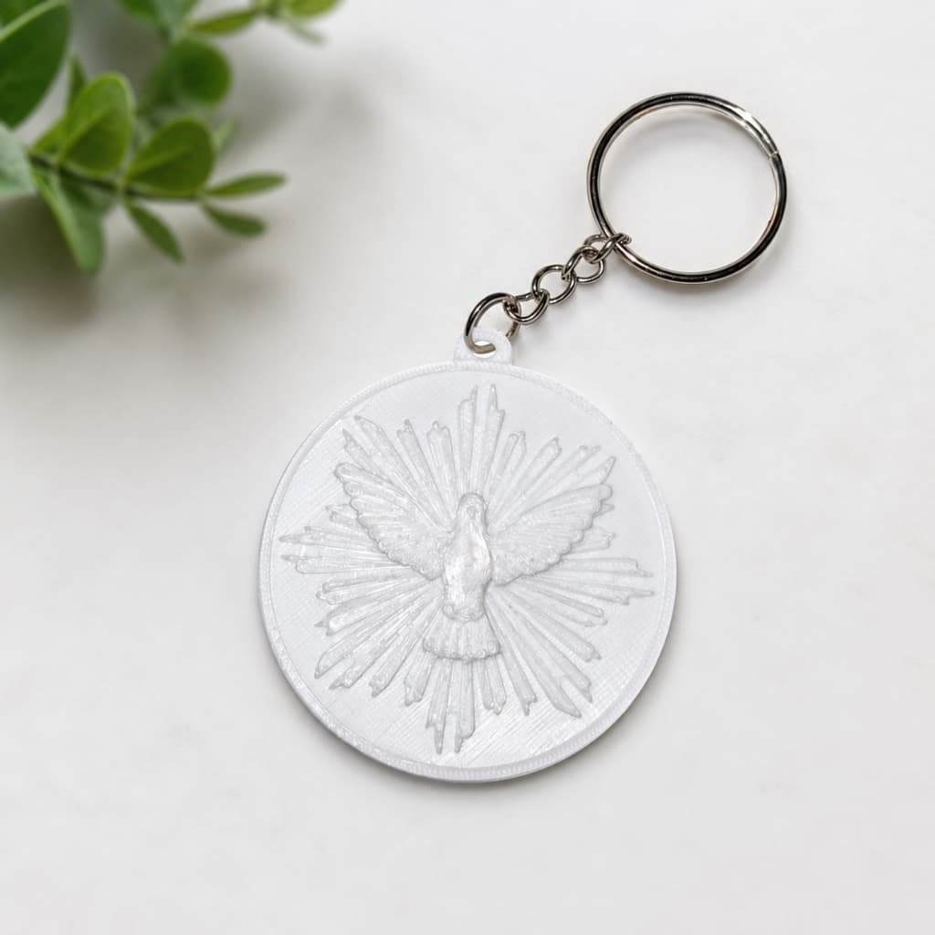 Chaveiro Divino Espírito Santo Religioso Católico em Impressão 3D Branco – Lembrancinha