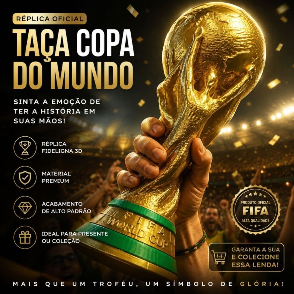 Taça Copa Mundo Réplica 3D FIFA Decorativa Troféu Premium Colecionável Presente Futebol