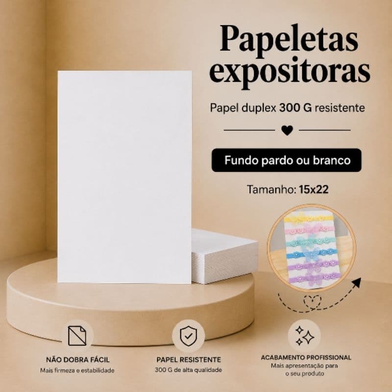 50 Cartela Papeleta 15x22 Expositor Laço/Tiara/Turbante/Faixa/Papel Duplex 300g Embalagem Econômica