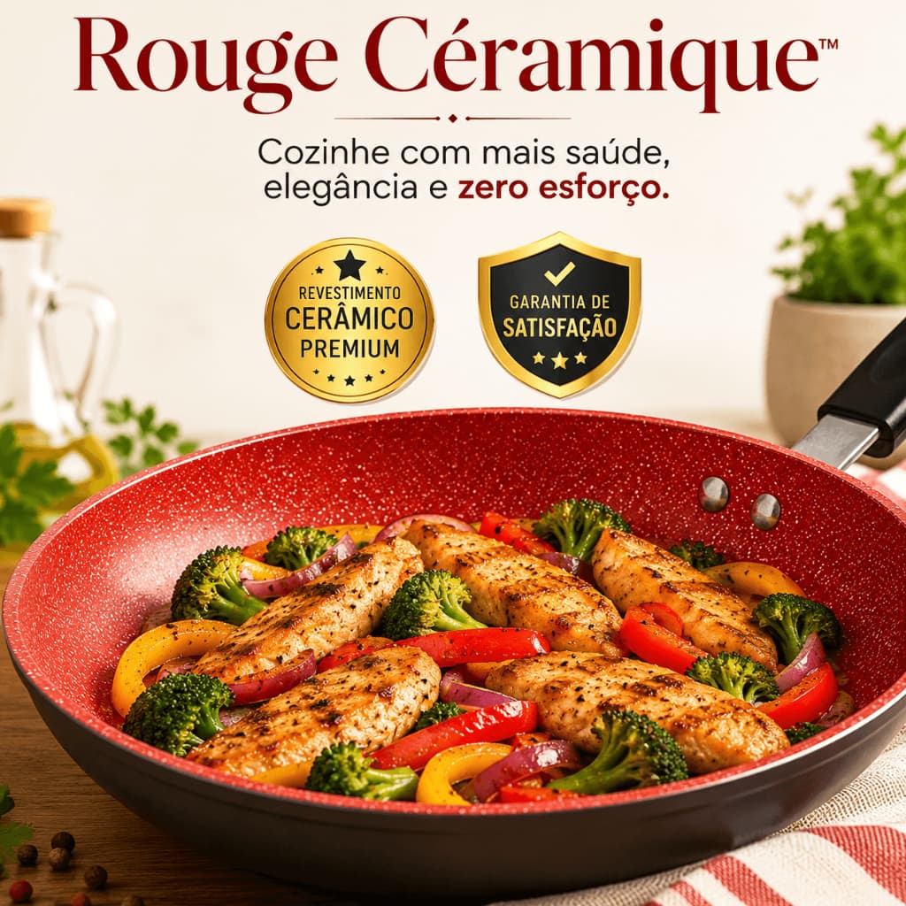 Frigideira Antiaderente Cerâmica 26cm Vermelha para Cozinha CeramiChef
