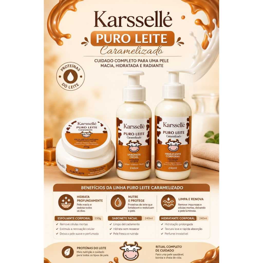 Linha Karsselle Puro Leite Caramelizado OU Produtos Individuais (Esfoliante/Hidratante/Sabonete)