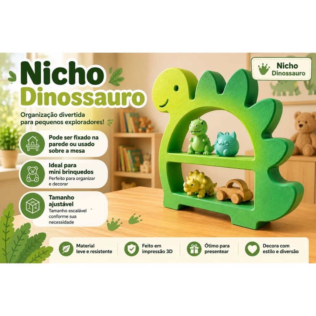 Nicho Dinossauro Infantil Decoração Quarto Bebê Impressão 3D Prateleira Decorativa Porta Mini Brinquedos