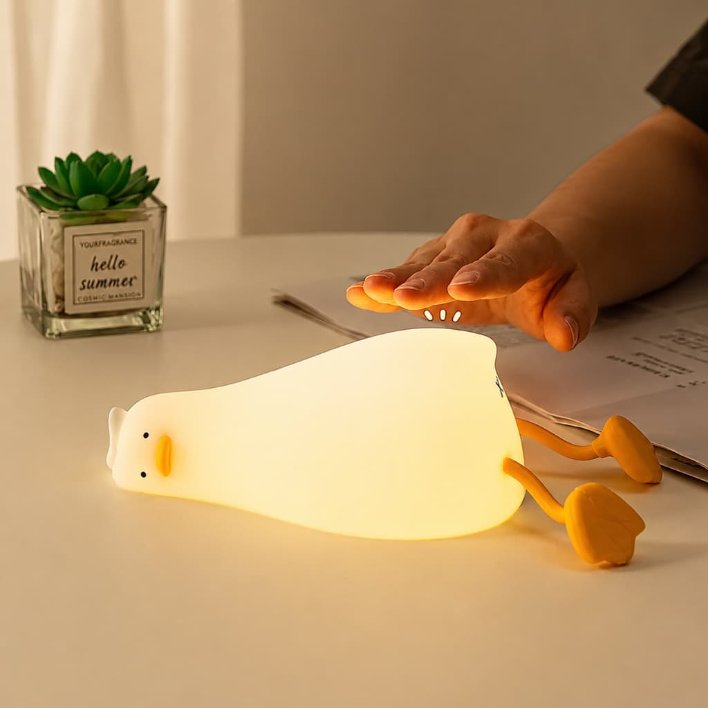 Luminária Patinho LED Silicone Recarregável Touch Luz Noturna Infantil Abajur Decorativo USB Quarto Bebê