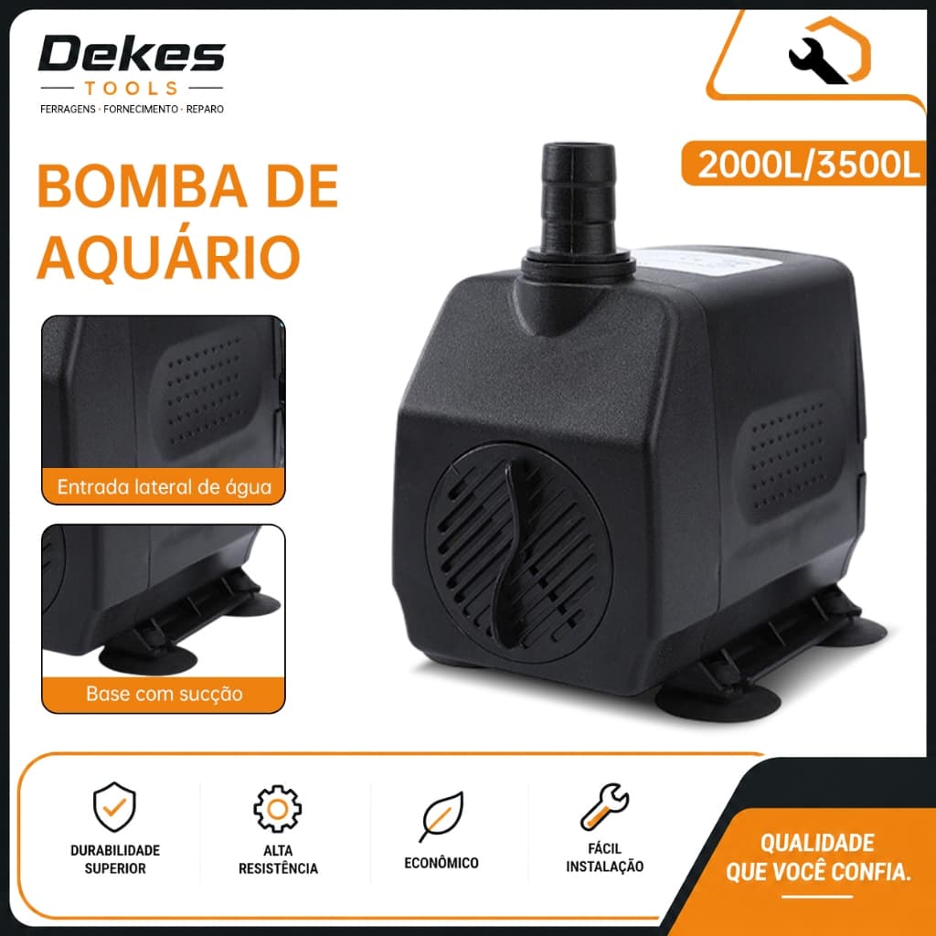 Dekes Bomba Submersa Silenciosa 2 Vazões 2000L/H 3500L/H Com Ventosas