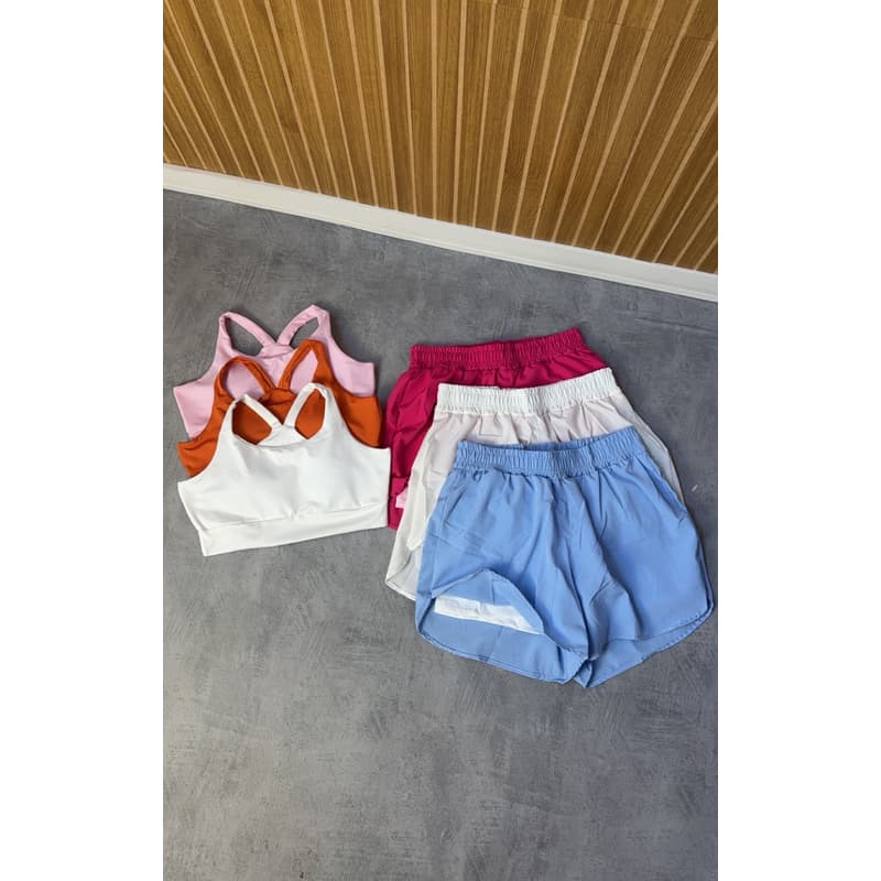 Conjunto Fitness Suplex Top E Short Com Bolso Duplo Com Tactel