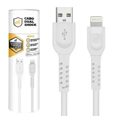 Cabo USB Gorila Shield Dual Shock 1,2m Conector 8 Pinos Branco Gshield