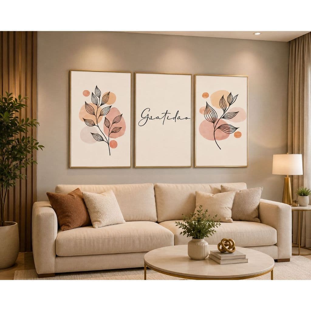 Quadro Decorativos122x60 Folhas Delicadas Gratidão