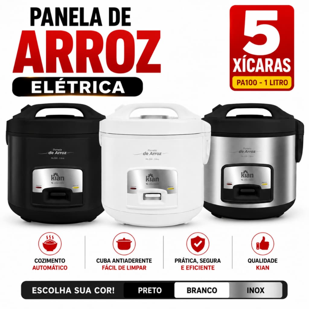 Panela de Arroz Elétrica 5 Xícaras Antiaderente - Kian