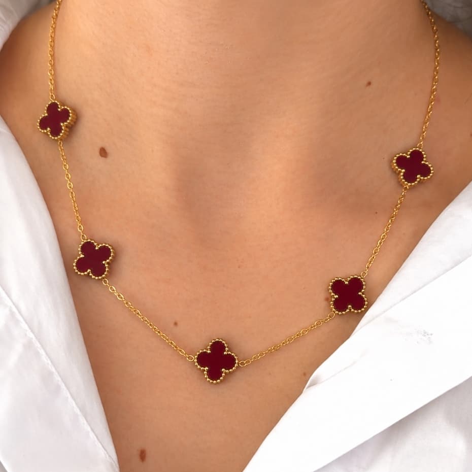 Colar feminino aço inoxidável madrepérola dourado vinho