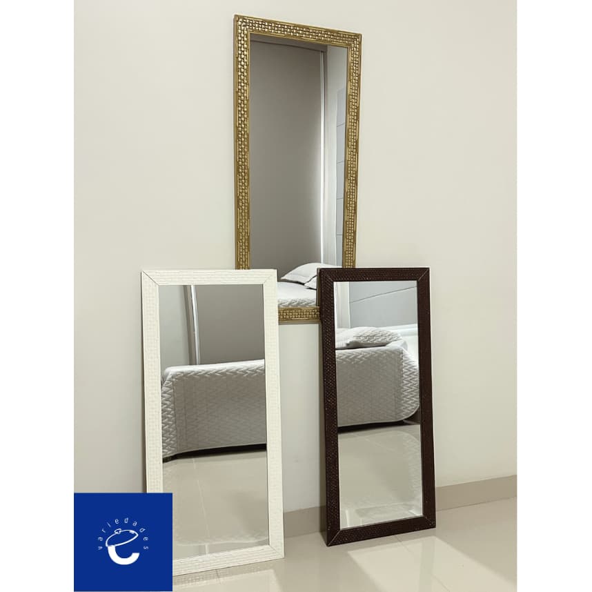 Espelho 40x90 Com Moldura Decorativa Em Madeira e Parte Traseira com Eucatex, Sem Grau - marrom, dourado, branco