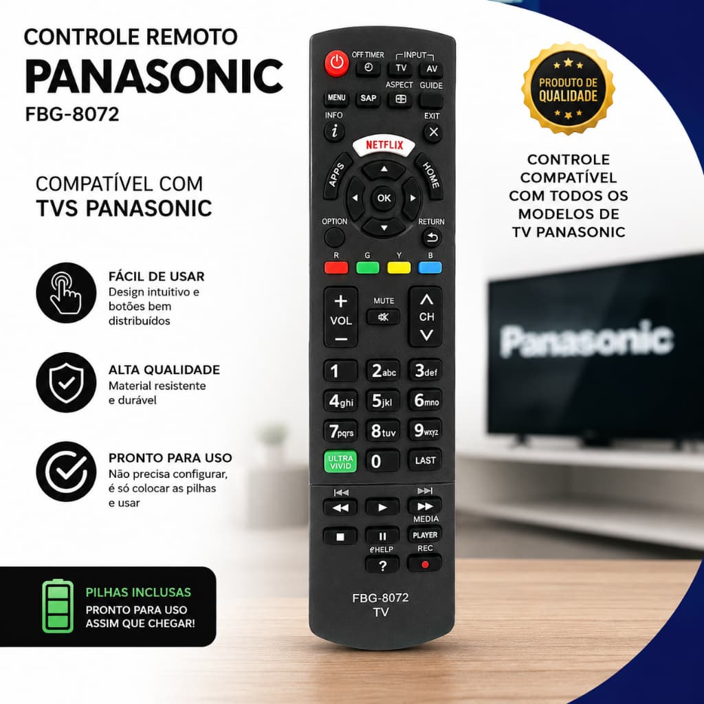 Controle Remoto Compatível TV Panasonic Smart Netflix Apps Alta Qualidade