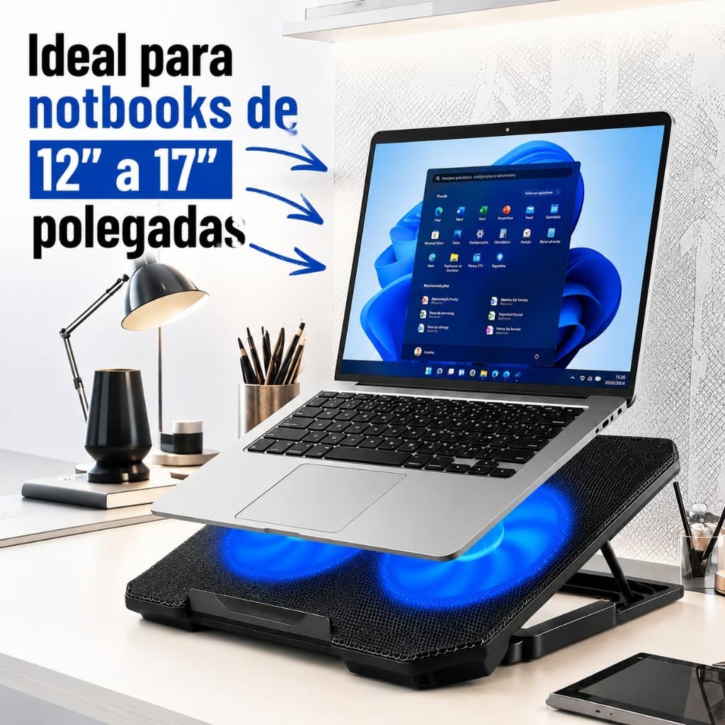 Suporte Base Refrigerada Notebook 2 Coolers Ventilação USB