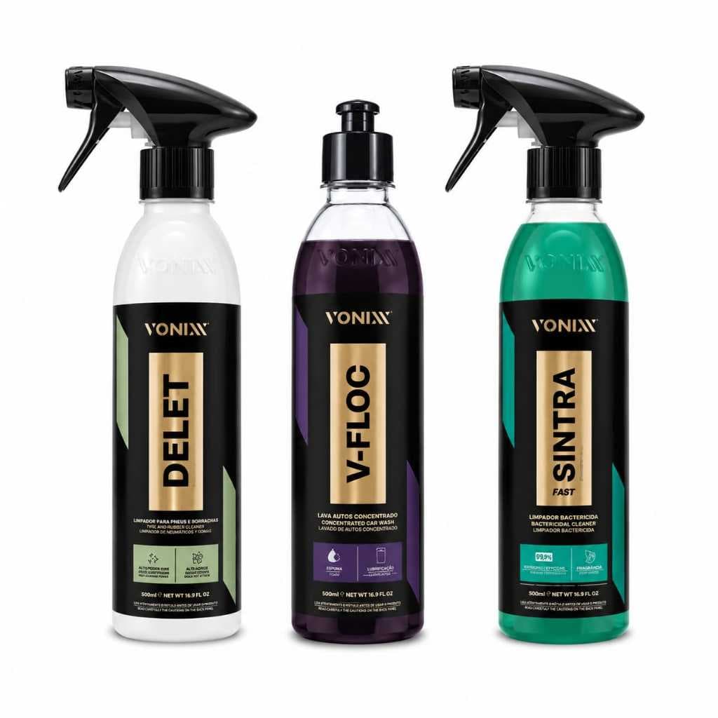 Kit Vonixx V Floc + Sintra + Delet Limpeza Automotiva Completa
