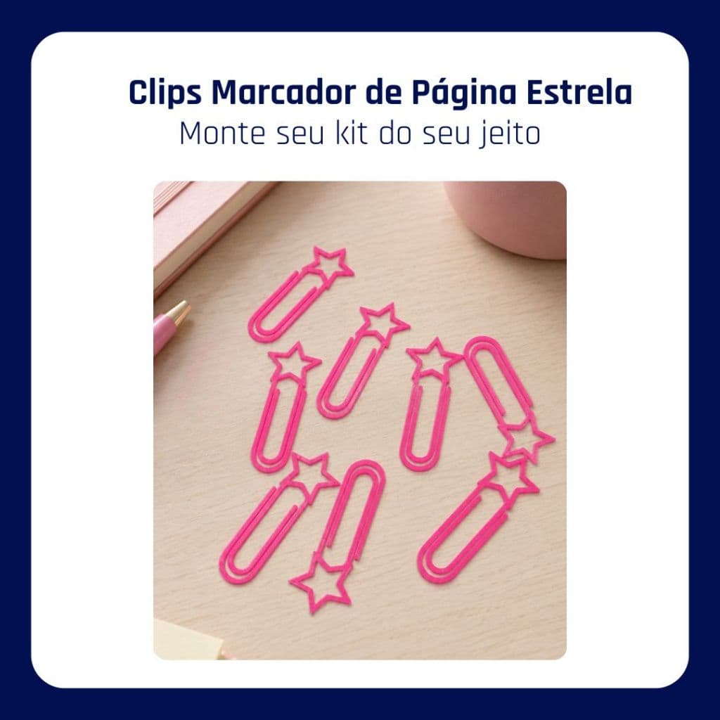 Clips Marcadores de Página Estrela • Kit Personalizável • Livros, Planner e Agenda