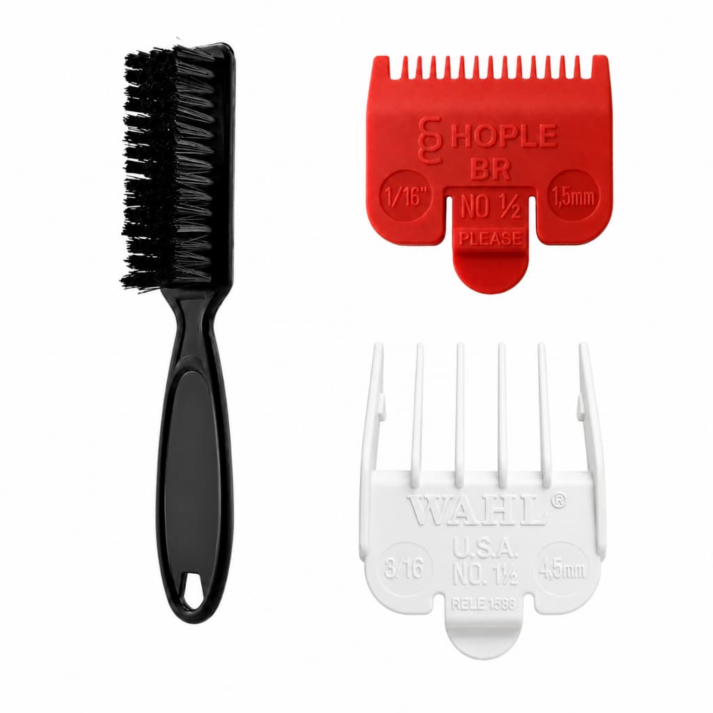 Kit Pente Guia 1,5 e 4,5mm Escova Limpeza Máquina Barbeiro