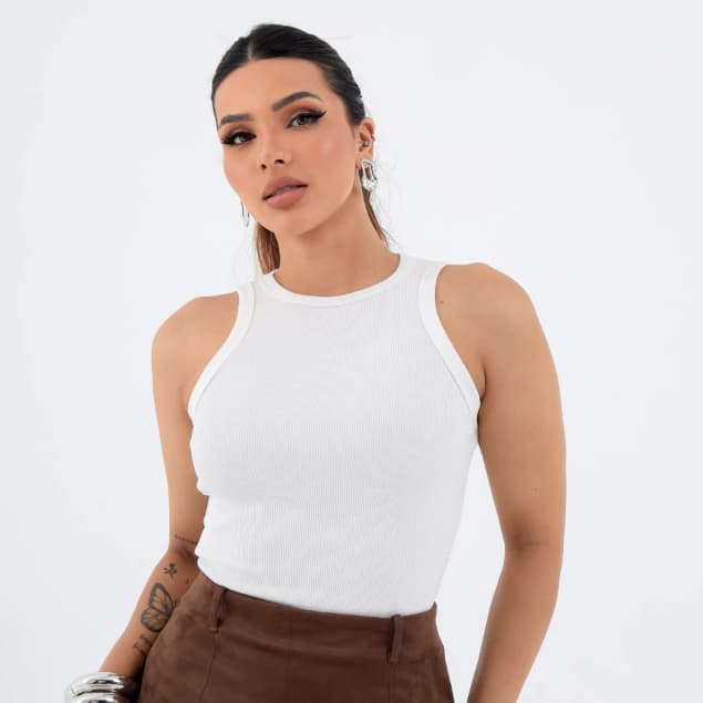 Regata Feminina Básica Canelada Ribana Premium 98% Algodão Casual Moda Verão