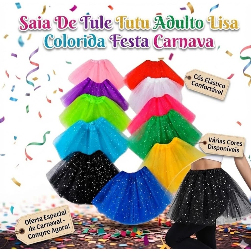 Saia De Tule Adulto Carnaval 40cm