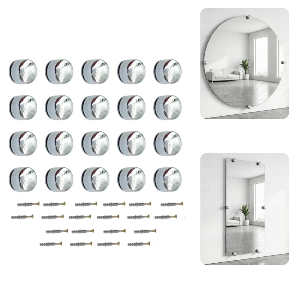 kit com 20 Botões Francês Suporte Para Espelho de Plástico Abs Cromado metalizado + buchas e parafusos